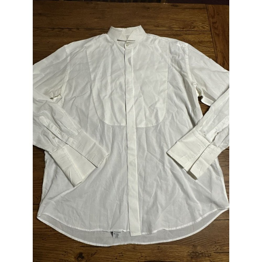 Canali Dress Shirt Mens White Button Up Tuxedo French Cuff Made in Italy R22